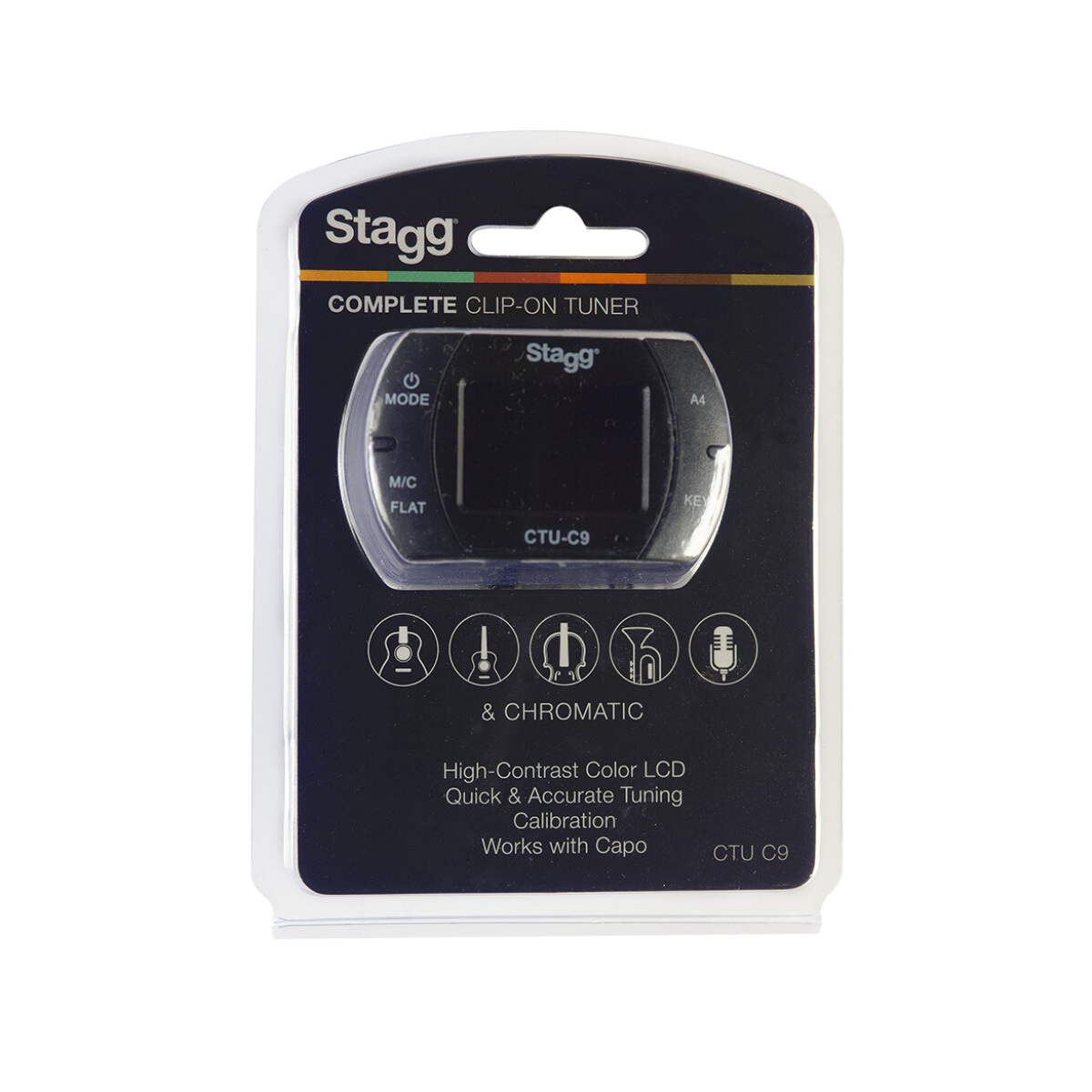 Afinador digital para guitarra o bajo Stagg CTUC9