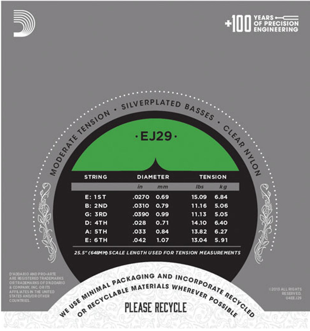 Juego de cuerdas de nylon tensión moderada D´Addario EJ29