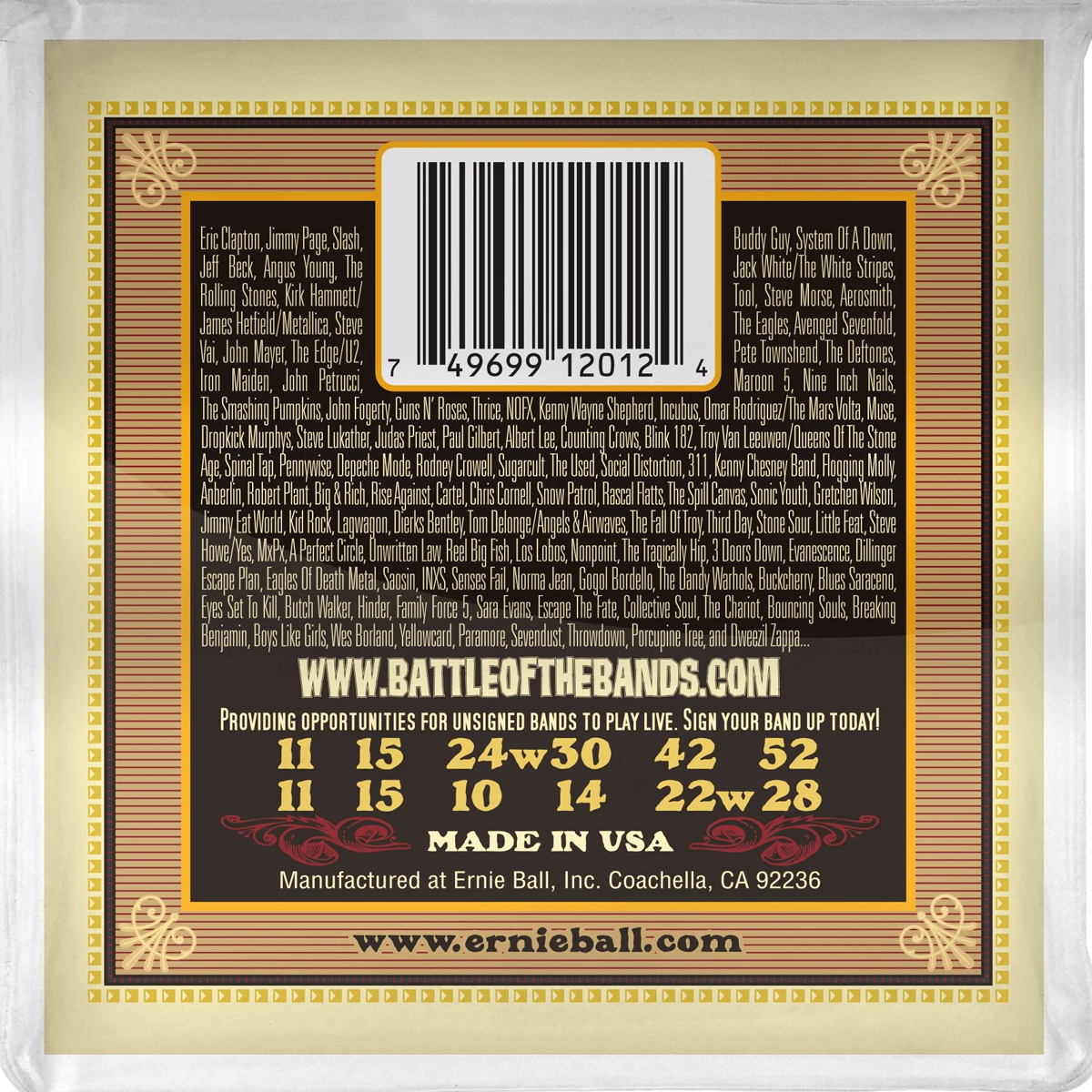 Juego de cuerdas de guitarra de 12 cuerdas Ernie Ball ERP02012