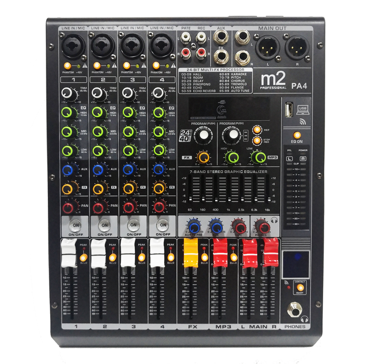 Mezcladora de 4 canales con efectos y MP3 M2PA4