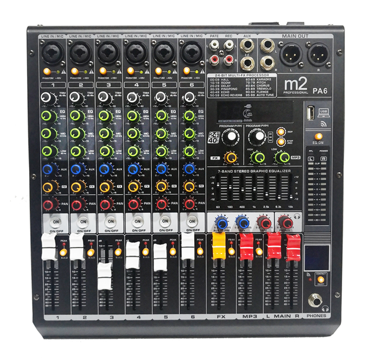 Mezcladora de 6 canales con efectos y MP3 M2PA6