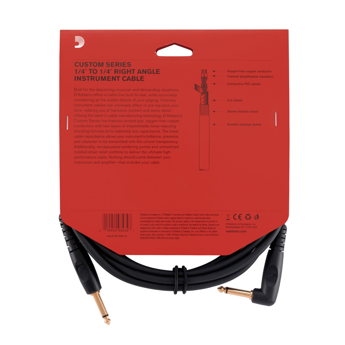 Cable para instrumento D´Addario de 10 pies PWGRA10