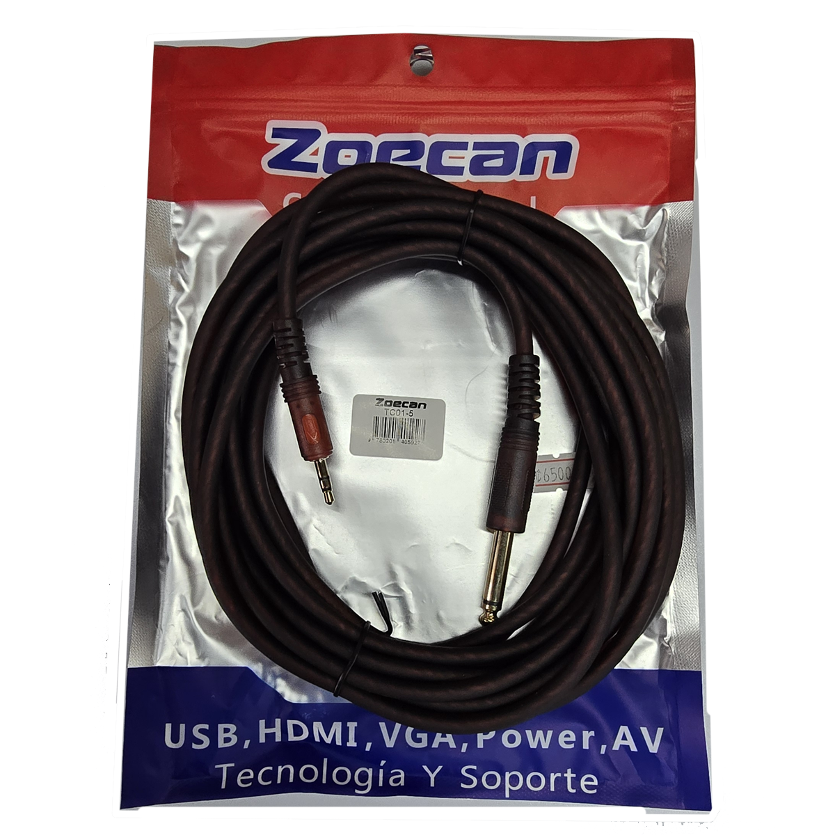 Cable de 3.5 St a 1/4 mono de 5 mts ZoeCan TC01-5