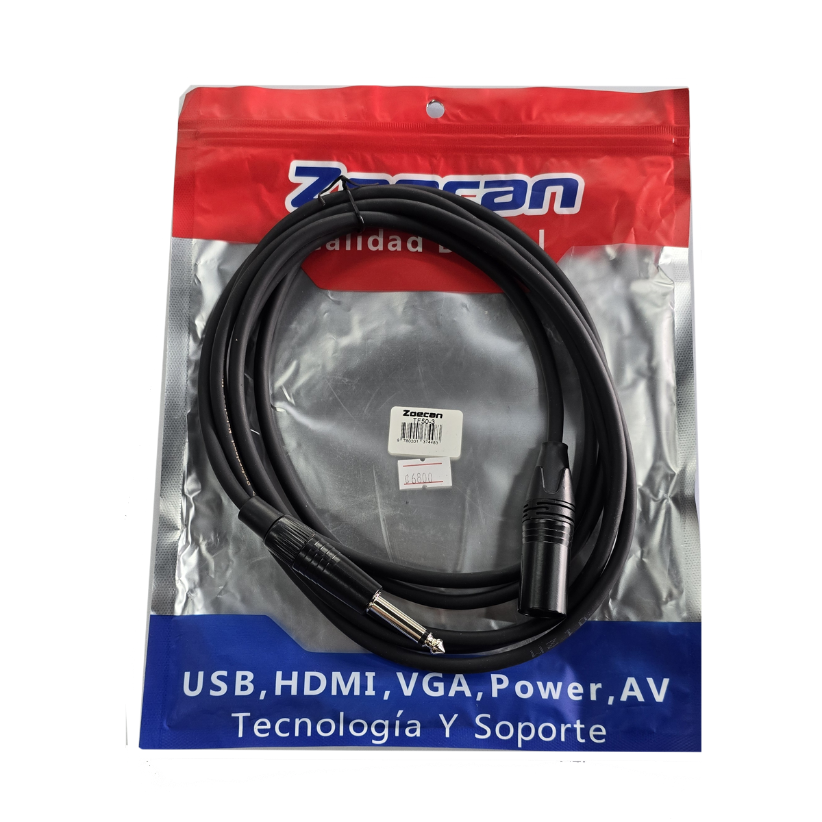 Cable de XLR macho a 1/4 mono de 3 Mts ZoeCan TF50-3