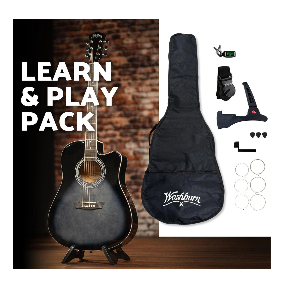 Guitarra Electroacústica Washburn Kit Completo WA90CETBBPACK
