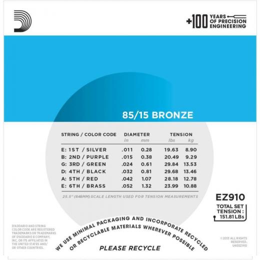 Juego de cuerdas para guitarra acústica D´Addario EZ910
