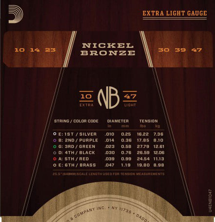 Juego de cuerdas de metal para guitarra acústica D´Addario NB1047