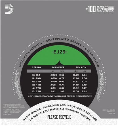 Juego de cuerdas de nylon tensión moderada D´Addario EJ29