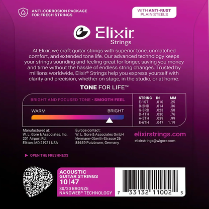 Juego de cuerdas de metal para guitarra acústica Elixir 11002