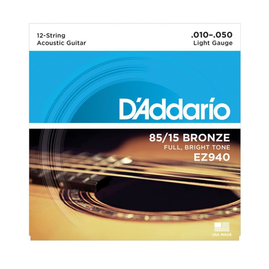 Juego de cuerdas de metal para guitarra de 12 cuerdas D´Addario EZ940