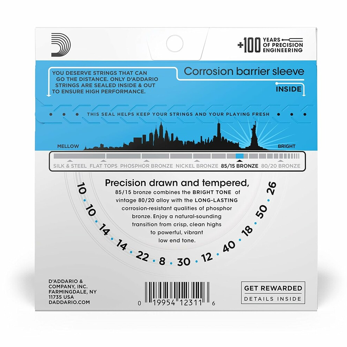 Juego de cuerdas de metal para guitarra de 12 cuerdas D´Addario EZ940