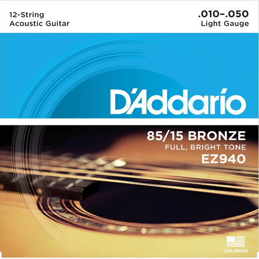 Juego de cuerdas de metal para guitarra de 12 cuerdas D´Addario EZ940