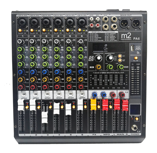 Mezcladora de 6 canales con efectos y MP3 M2PA6