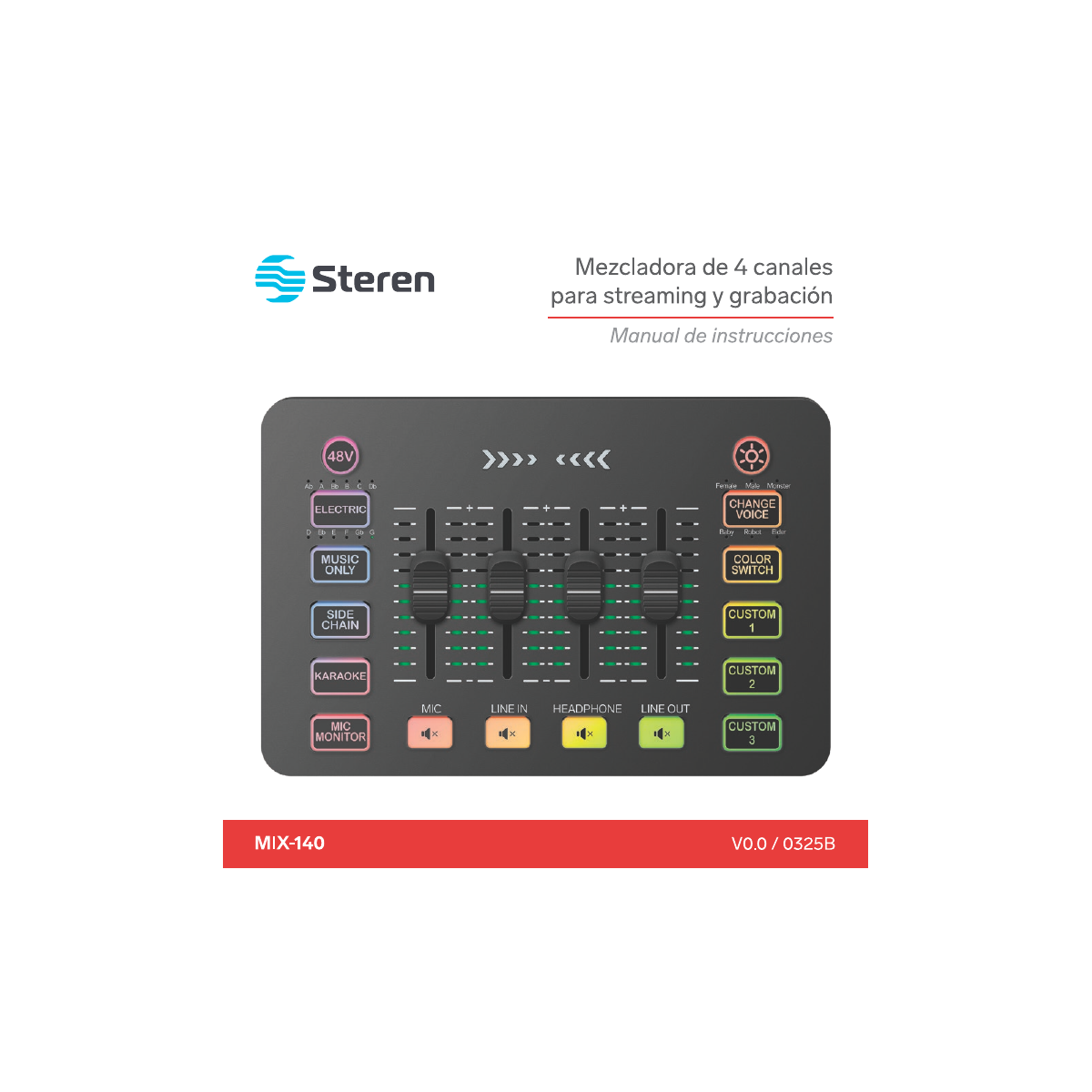Mezcladora de 4 canales para Streaming Steren MIX-140