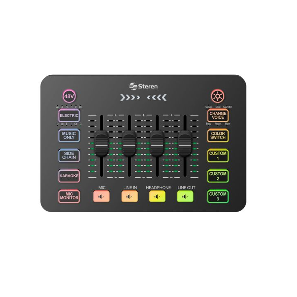 Mezcladora de 4 canales para Streaming Steren MIX-140
