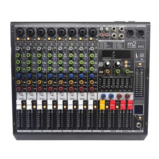 Mezcladora de 8 canales c/efectos, BT y MP3 M2PA8