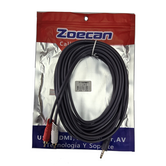 Cable de 3.5 ST a 2 RCA de 5 Mts ZoeCan ZO238-5
